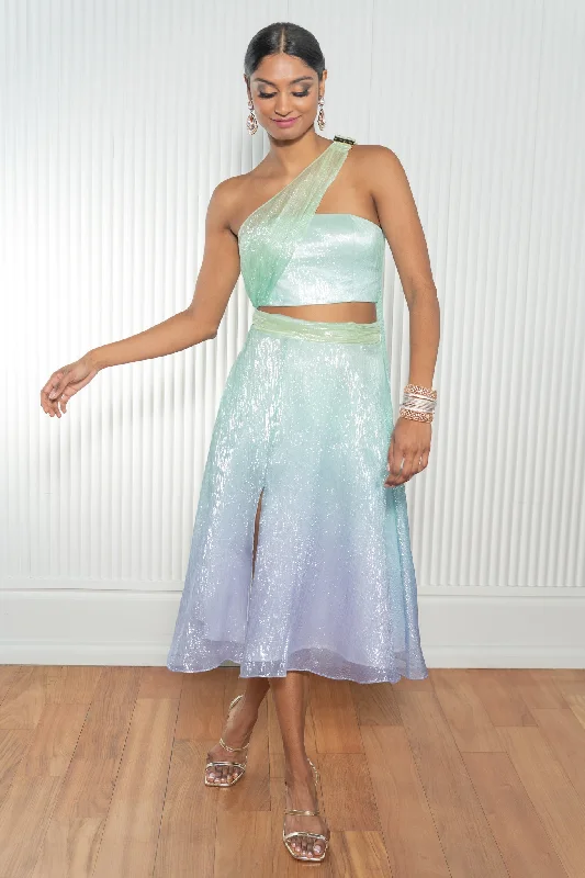 ZAINA Metallic Ombre Midi Lehenga Skirt ribbed skirt waist