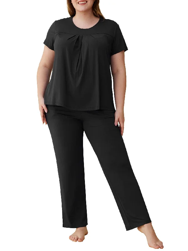 Women's Plus Size Pajama Set Soft Viscose Tops Pants Sleepwear High-Waist Jeans