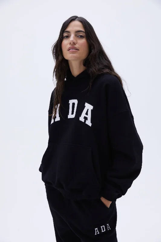 ADA Oversized Hoodie - Black Hoodie with Typography Text Message