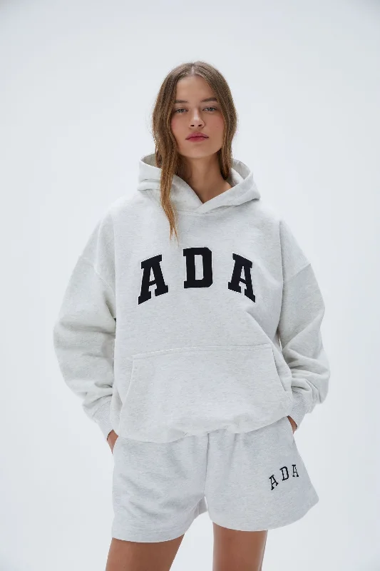 ADA Oversized Hoodie - Light Grey Melange Hoodie with Button Classic Timeless