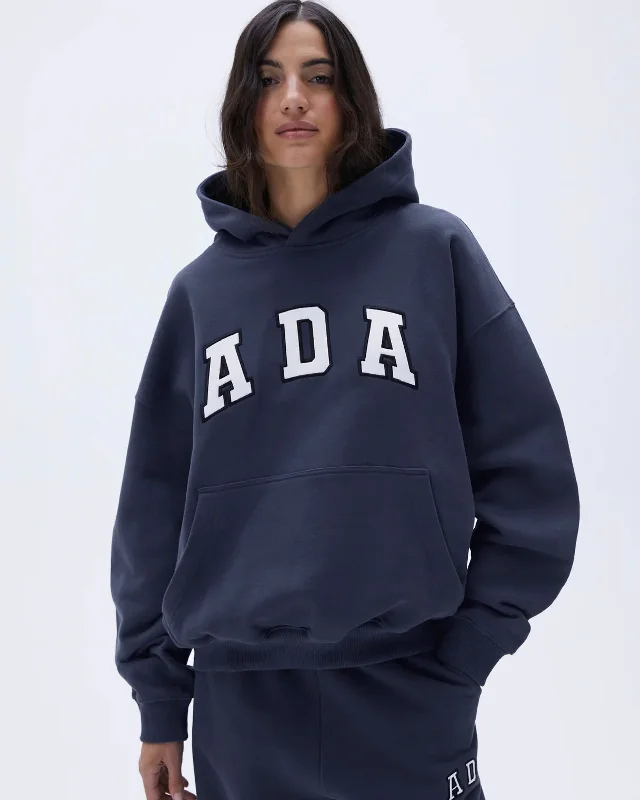 ADA Oversized Hoodie - Midnight Blue Hoodie with Hem Elastic Stretchable Comfortable