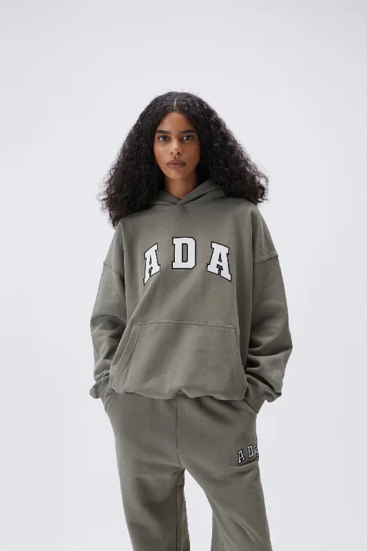 ADA Oversized Hoodie - Olive Green Hoodie with Tie-Dye Psychedelic Retro