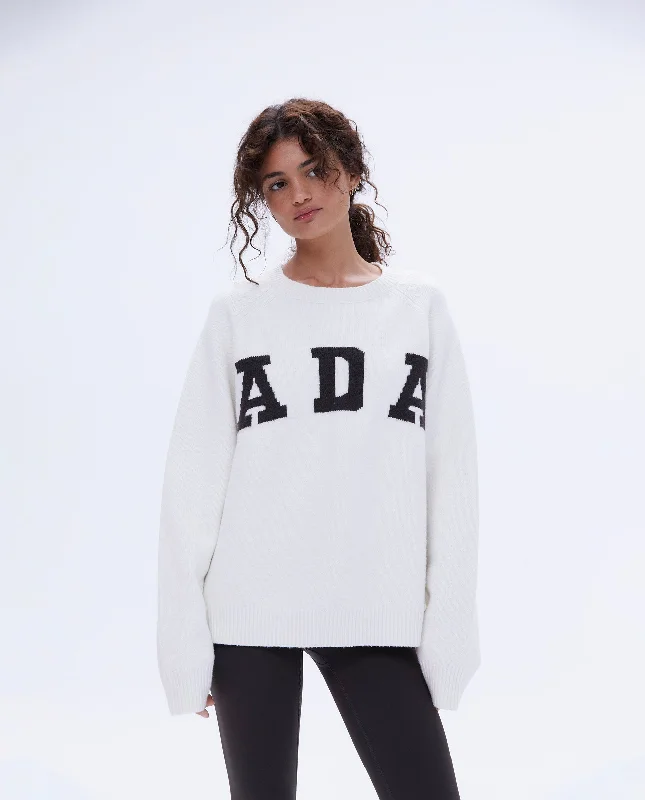 ADA Oversized Knit Sweatshirt - Cream/Coffee Bean Hoodie with Rhinestones Sparkly Elegant