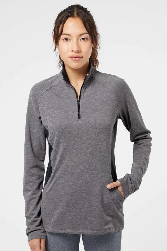 Adidas Womens UPF 50+ 1/4 Zip Sweatshirt w/ Pockets - Heather Black/Carbon Grey Hoodie with Earth Tones Natural Calm