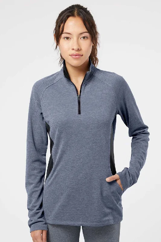 Adidas Womens UPF 50+ 1/4 Zip Sweatshirt w/ Pockets - Heather Collegiate Navy Blue/Carbon Grey Hoodie Crop Top Short Trendy