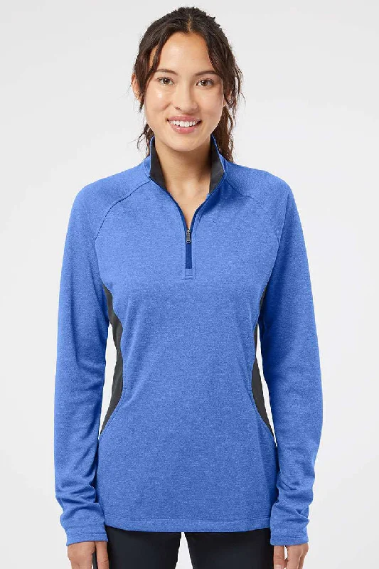 Adidas Womens UPF 50+ 1/4 Zip Sweatshirt w/ Pockets - Heather Collegiate Royal Blue/Carbon Grey - Closeout Hoodie with Toggle Buttons Decorative Unique