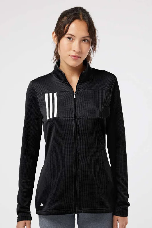 Adidas Womens 3 Stripes Double Knit Moisture Wicking 1/4 Zip Sweatshirt w/ Pockets - Black Hoodie with Ribbed Cuffs Snug Fit Comfort