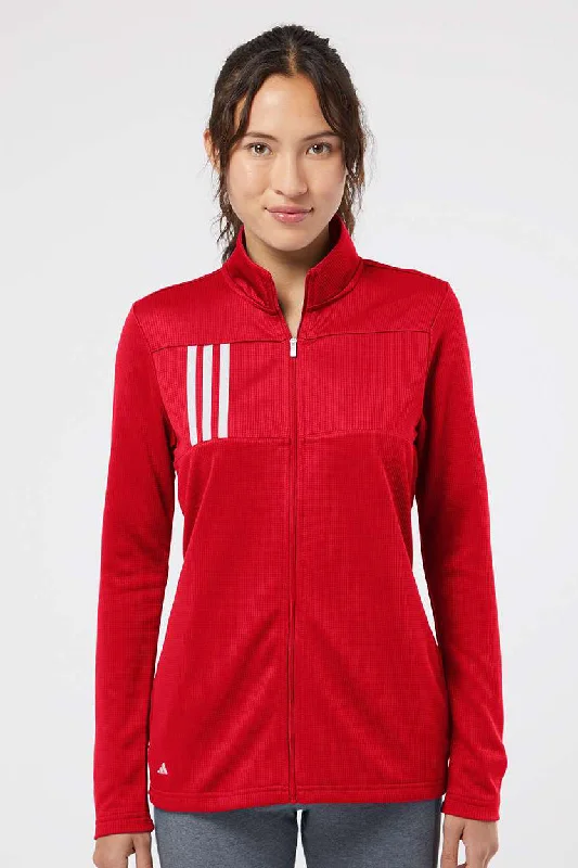 Adidas Womens 3 Stripes Double Knit Moisture Wicking 1/4 Zip Sweatshirt w/ Pockets - Team Collegiate Red/Grey Hoodie with Illustration Artistic Creative