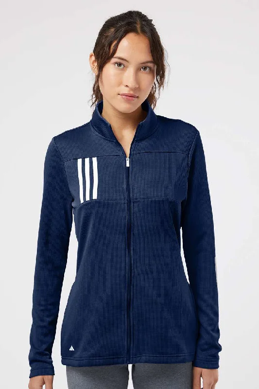 Adidas Womens 3 Stripes Double Knit Moisture Wicking 1/4 Zip Sweatshirt w/ Pockets - Team Navy Blue/Grey Hoodie Sweatshirt Pullover