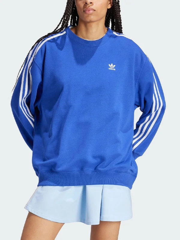 3 Stripes Semi Lucid Blue Crewneck Sweatshirt Hoodie with Hem Applique Textured Unique