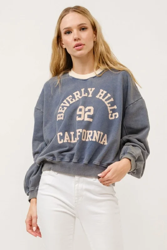 And The Why BEVERLY HILLS 92 CALIFORNIA Contrast Crop Sweatshirt Hoodie with Hidden Zipper Minimalist Clean