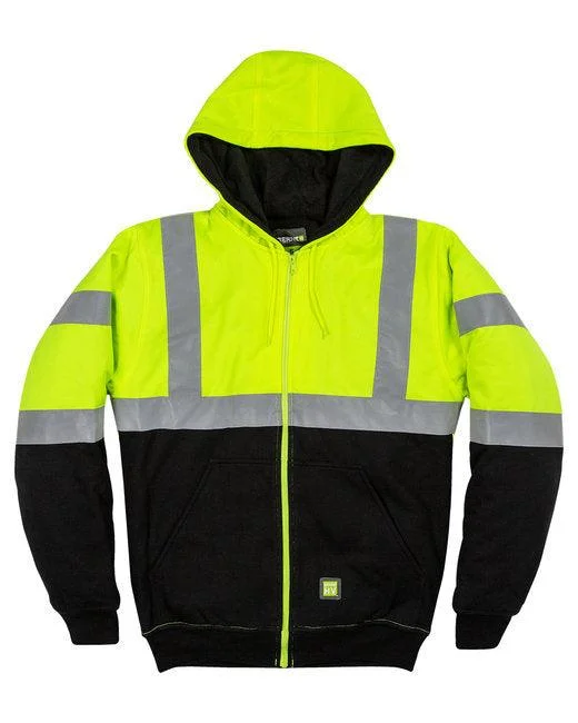 Berne Men's Hi-Vis Class 3 Color Block Full-Zip Hooded Sweatshirt HVF023 Hoodie with Set-In Sleeves Structured Classic