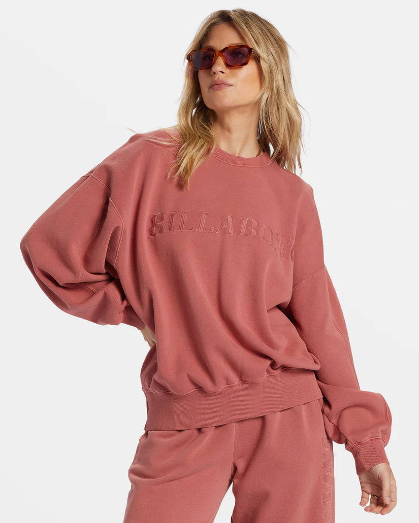 Billabong Womens Palmin Kendal Crewneck Sweatshirt - Red Clay Hoodie with Rhinestones Sparkly Elegant