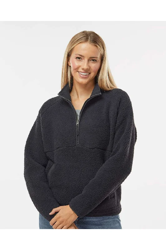 Boxercraft Womens Everest 1/4 Zip Sweatshirt w/ Pouch Pocket - Black Hoodie with Elastic Cuffs Stretchable Comfortable