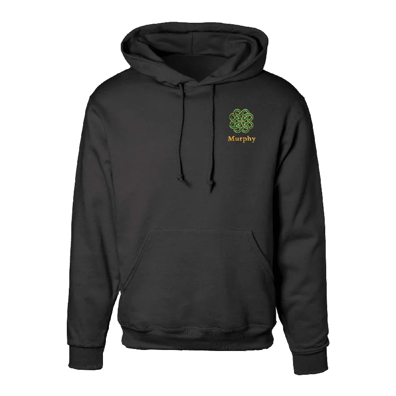 Celtic Clover Knot Embroidered Personalized Hoodie- Black Hoodie with Side Slits Relaxed Casual