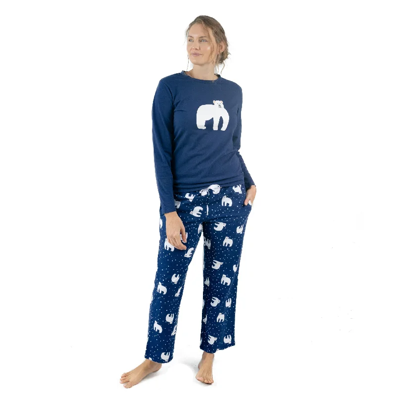 Christmas Womens Cotton Top Flannel Pant Pajamas Polar Bear Trendy Velvet Pants
