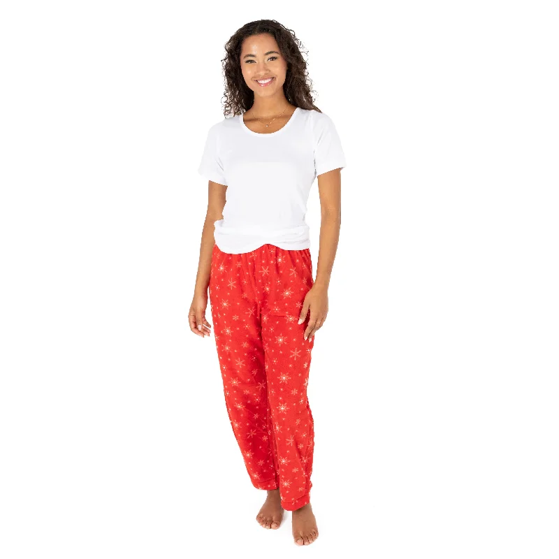 Christmas Womens Fleece Pajama Pants Snowflake Casual Wide Pants
