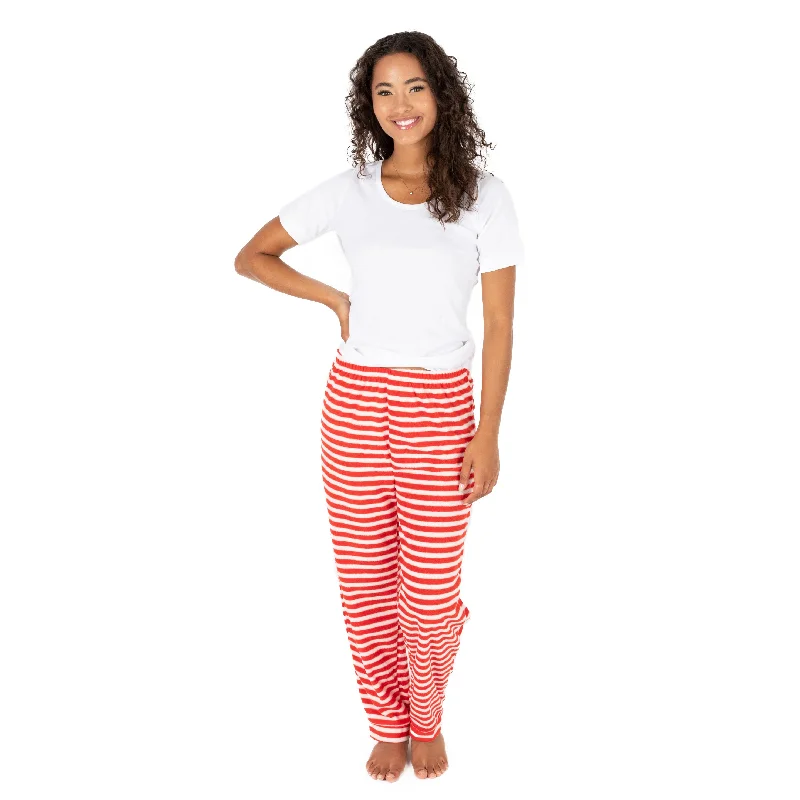 Christmas Womens Fleece Pajama Pants Striped Slim-Fit Leggings