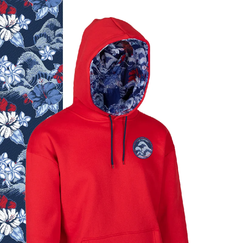 Classic Lined Hoodie | Hawaiian Surf | Red Hoodie with Hem Detail Decorative Unique