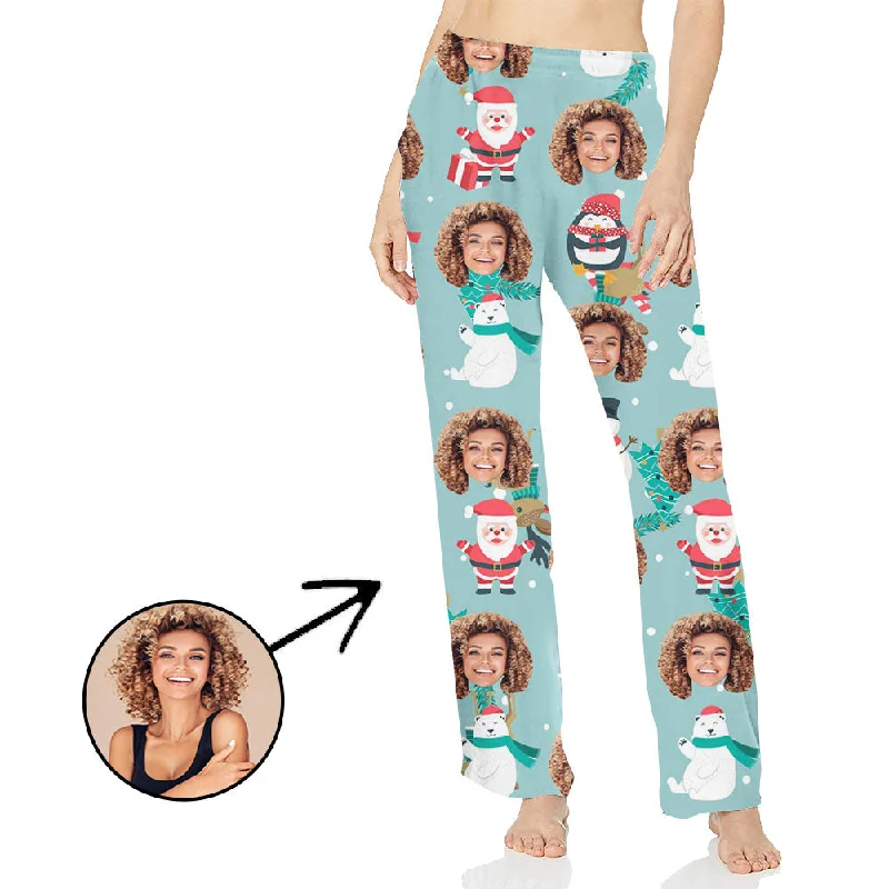 Custom Photo Pajamas Pants For Women Bear And Penguin Casual Wide Pants
