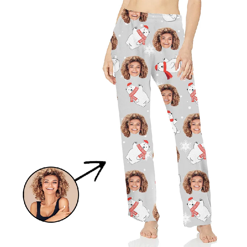 Custom Photo Pajamas Pants For Women Snowman Bear Elegant Palazzo Trousers