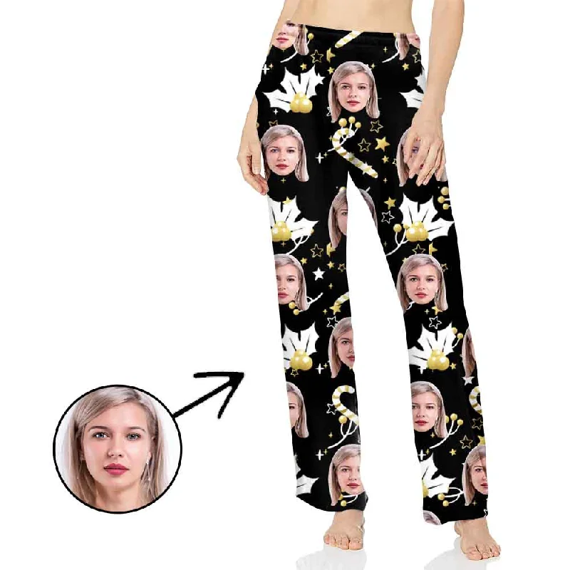 Custom Photo Pajamas Pants For Women Candy Cane Fashionable Track Pants