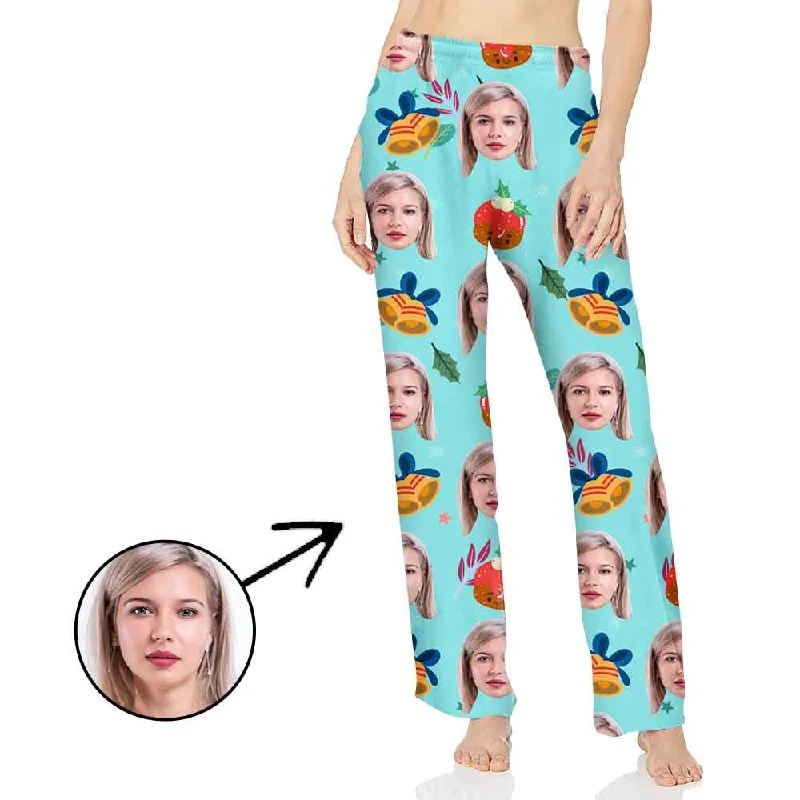 Custom Photo Pajamas Pants For Women Christmas Bells High-Waist Jeans