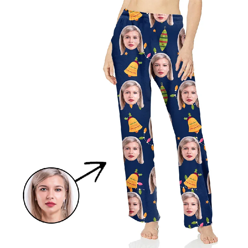 Custom Photo Pajamas Pants For Women Christmas Bells And Light Trendy Palazzo Pants