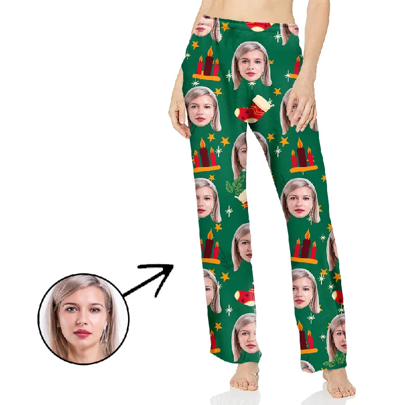 Custom Photo Pajamas Pants For Women Christmas Candle Soft Cotton Pants