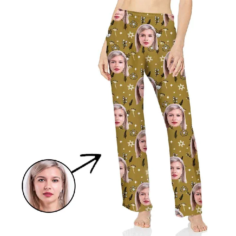 Custom Photo Pajamas Pants For Women Christmas Flowers Trendy Work Pants