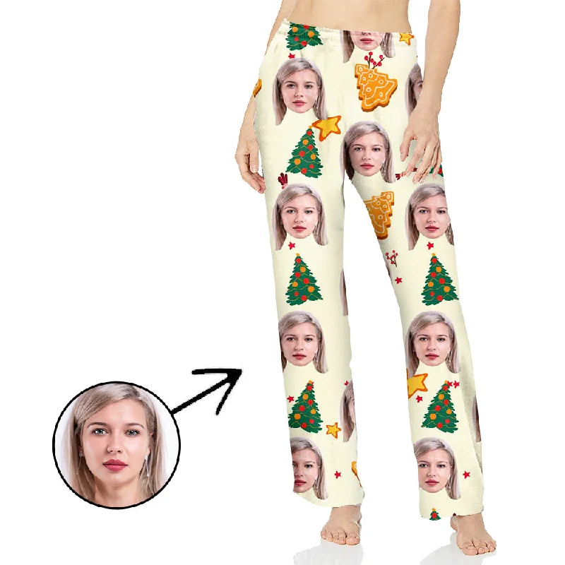 Custom Photo Pajamas Pants For Women Christmas Tree Slim-Fit Khaki Pants