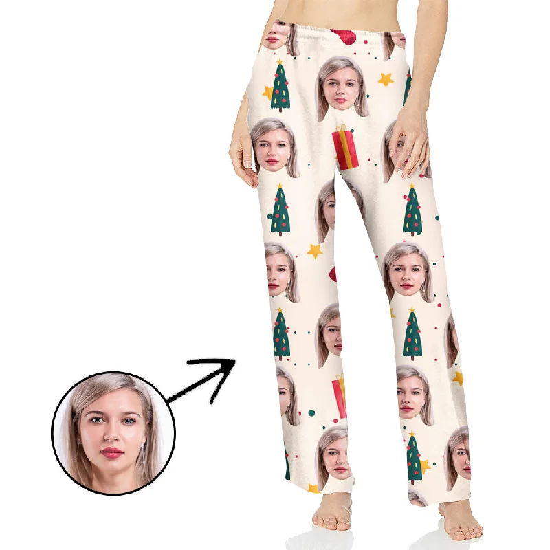 Custom Photo Pajamas Pants For Women Christmas Tree And Gifts Chic Capri Pants