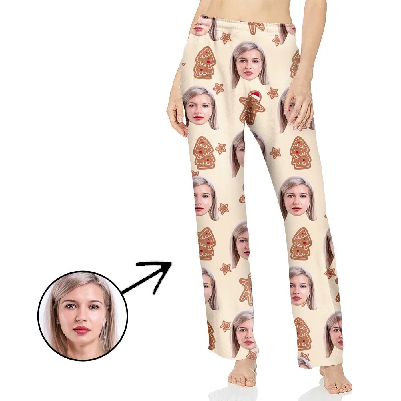 Custom Photo Pajamas Pants For Women Christmas Tree And Stars Chic Wool Trousers
