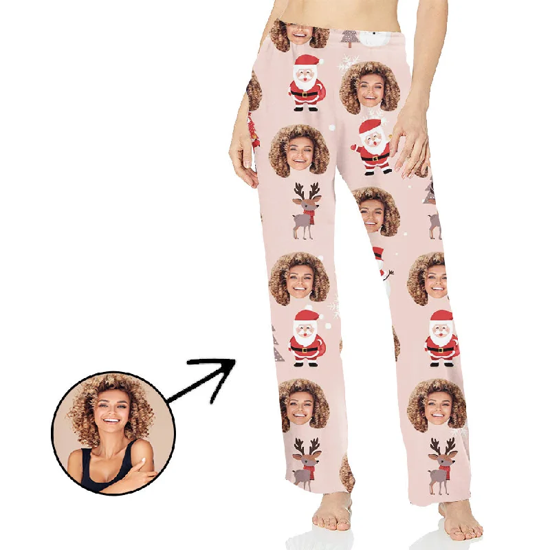 Custom Photo Pajamas Pants For Women Deer And Christmas Tree Comfy Athletic Pants
