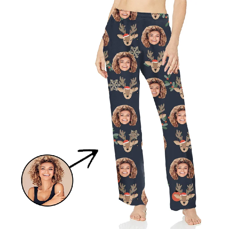 Custom Photo Pajamas Pants For Women Elk Fashionable Button-Up Pants