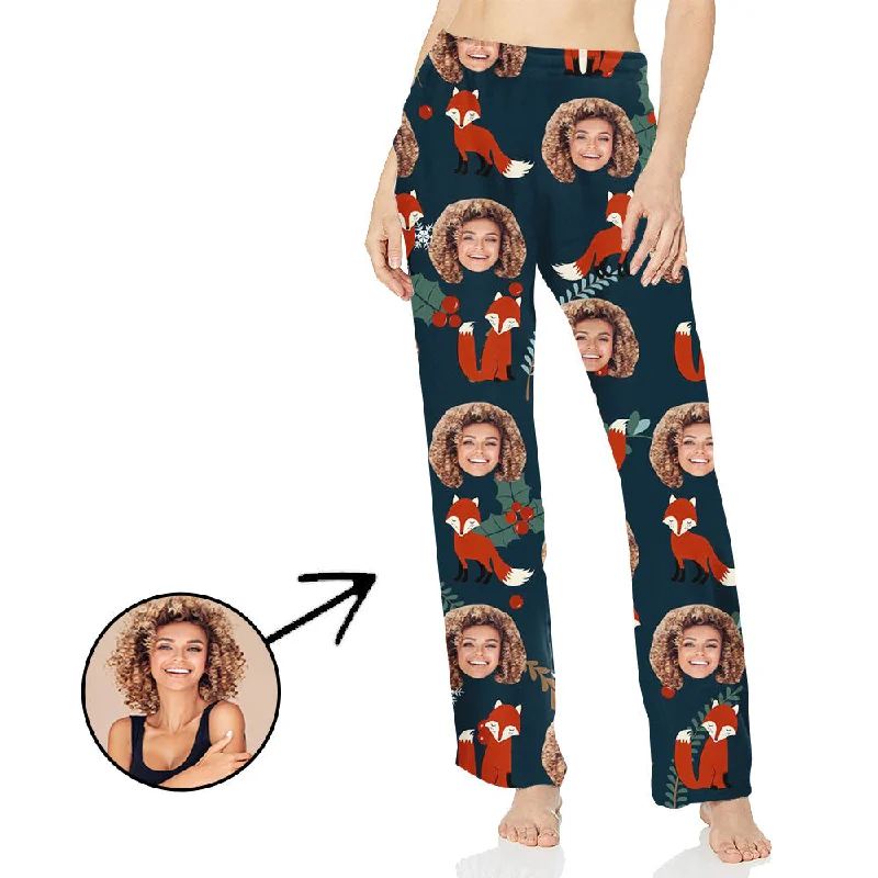 Custom Photo Pajamas Pants For Women Fox And Snowflake Fashionable Work Pants