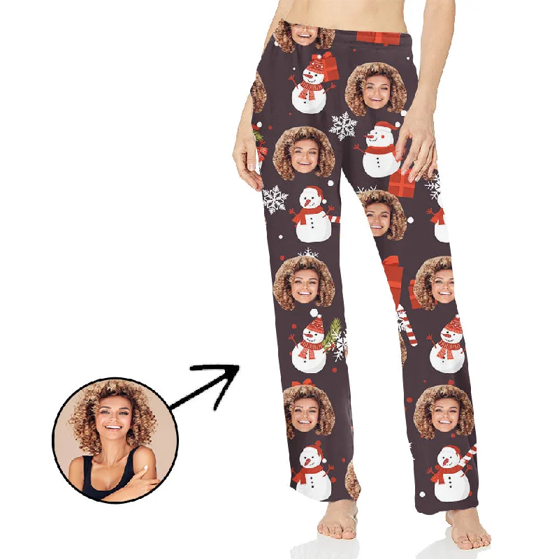 Custom Photo Pajamas Pants For Women Snowman And Gift Formal Linen Trousers