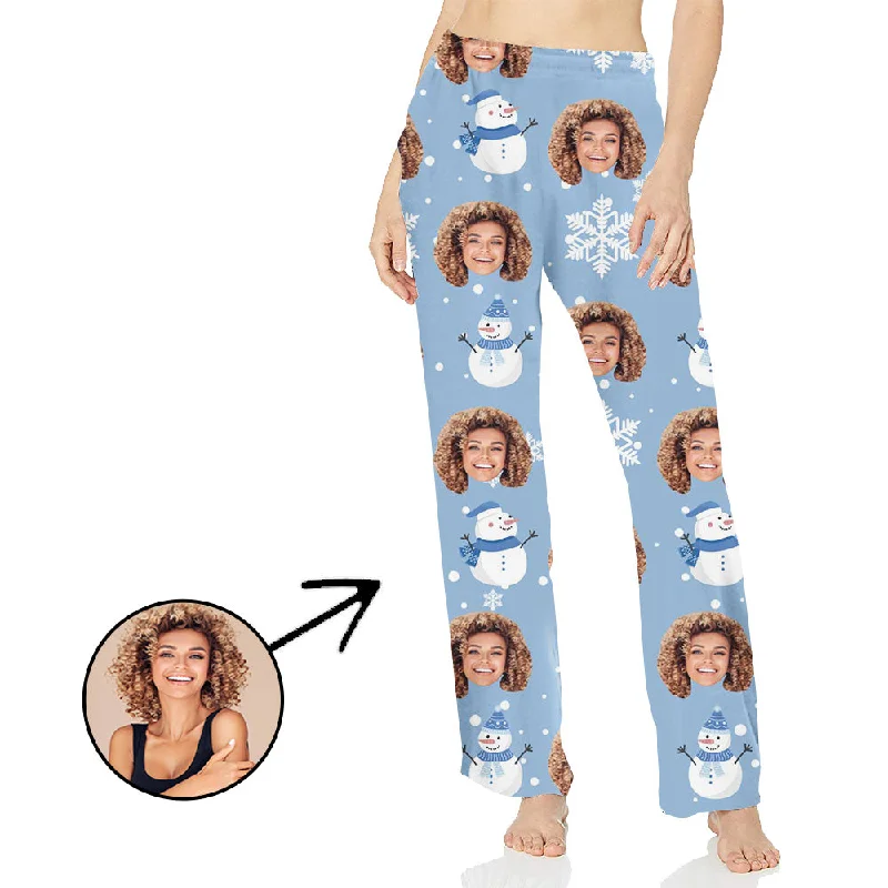 Custom Photo Pajamas Pants For Women Snowman And Snowflake Trendy Wide-Legged Trousers