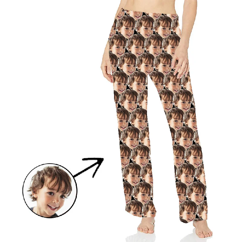 Custom Photo Pajamas Pants For Women Funny Mash Face Long Sleeve Comfortable Jogger Trousers