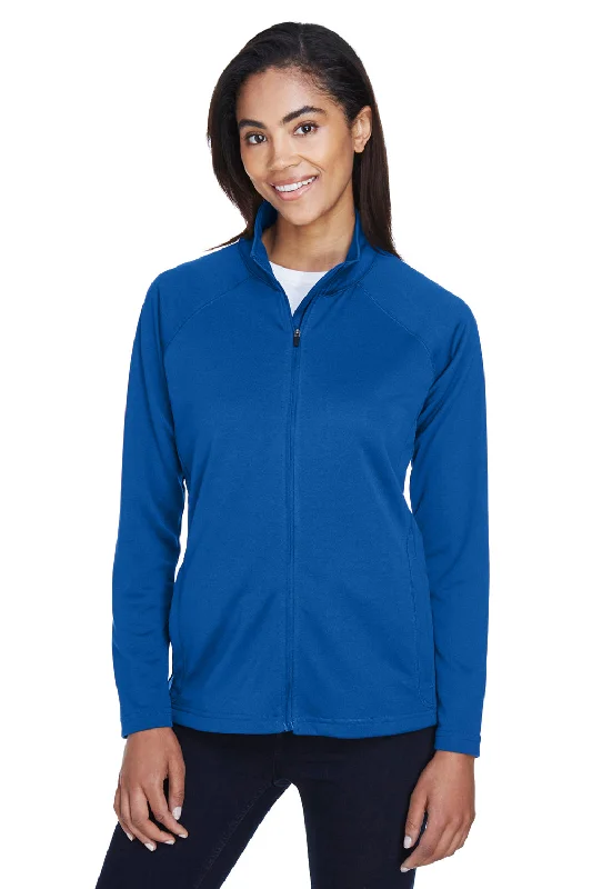 Devon & Jones Womens Compass Stretch Tech Moisture Wicking Full Zip Sweatshirt w/ Pockets - True Royal Blue Hoodie with Set-In Sleeves Structured Classic