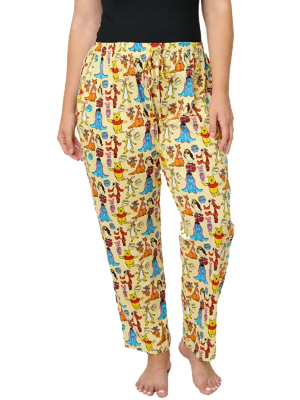 Women's Plus Size Disney Winnie The Pooh Eeyore Pajama Pants Loungewear Yellow Modern Skinny Pants