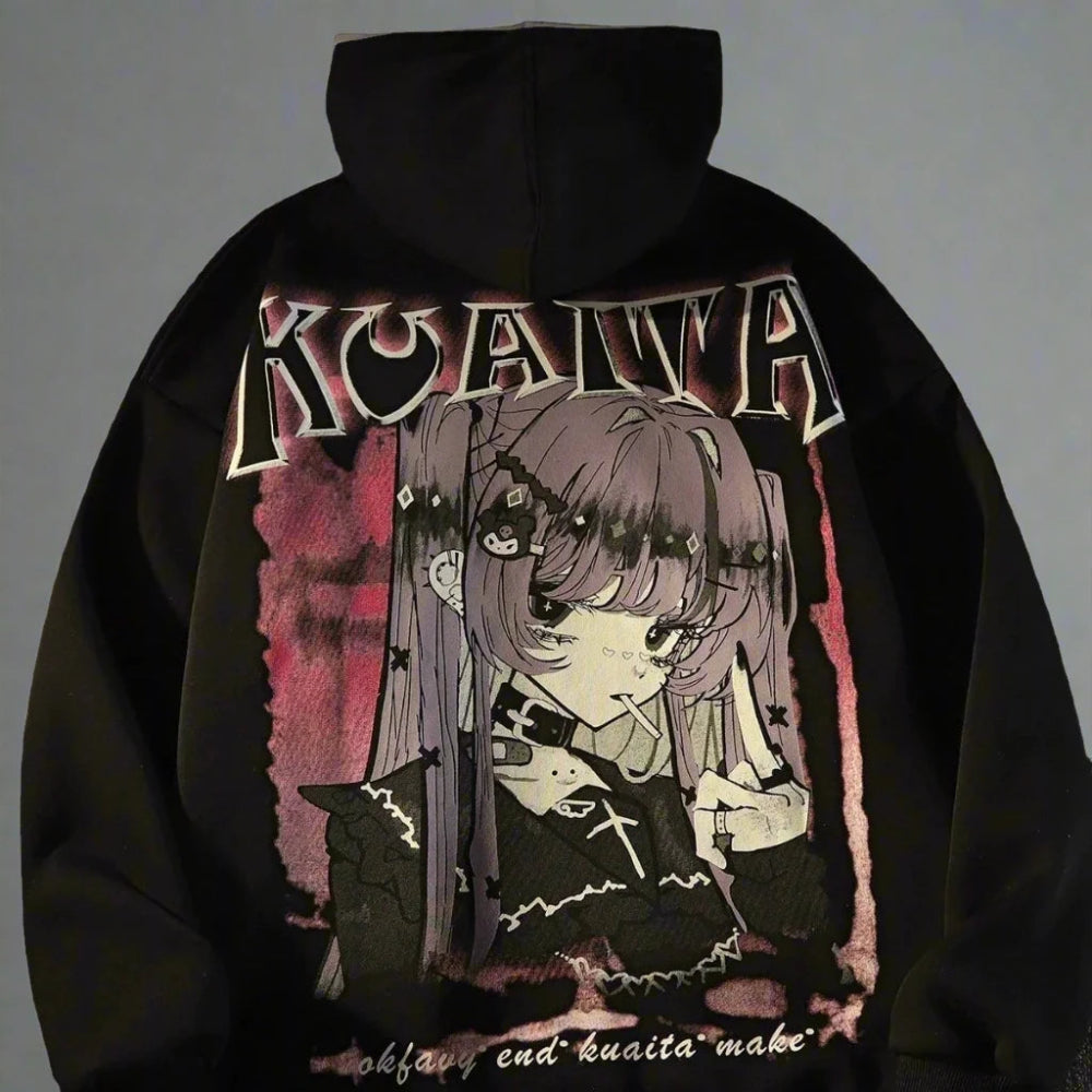 Gothic Streetwear Anime Sweatshirt - Anime Hoodie Hoodie with Ribbed Cuffs Snug Fit Comfort