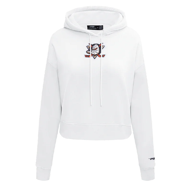 NHL ANAHEIM DUCKS CLASSIC WOMEN'S CROPPED PO HOODIE (WHITE) Hoodie with Stripes Bold Sporty