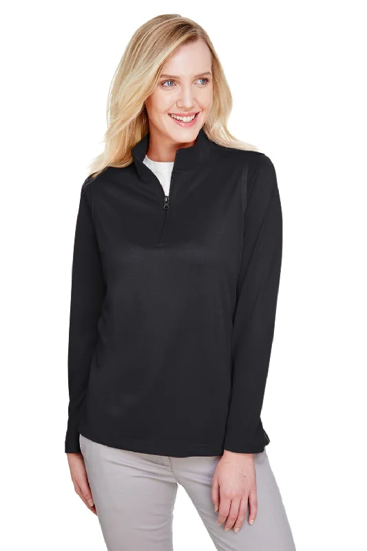 Harriton Womens Advantage Performance Moisture Wicking 1/4 Zip Sweatshirt - Black Hoodie with Half-Zip Sporty Casual