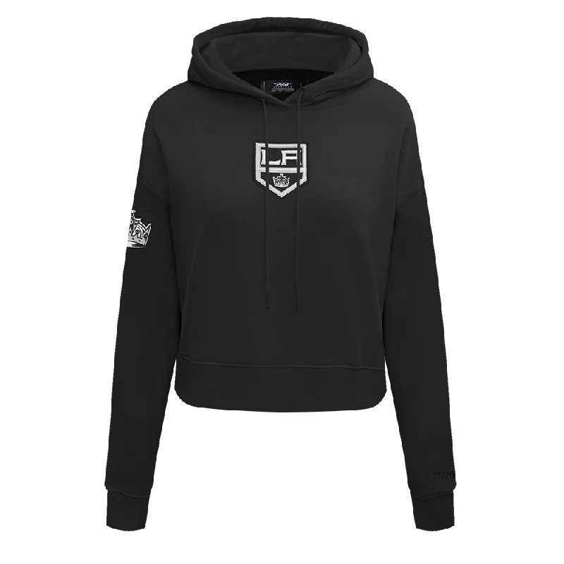 NHL LOS ANGELES KINGS CLASSIC WOMEN'S CROPPED PO HOODIE (BLACK) Hoodie with Side Slits Relaxed Casual