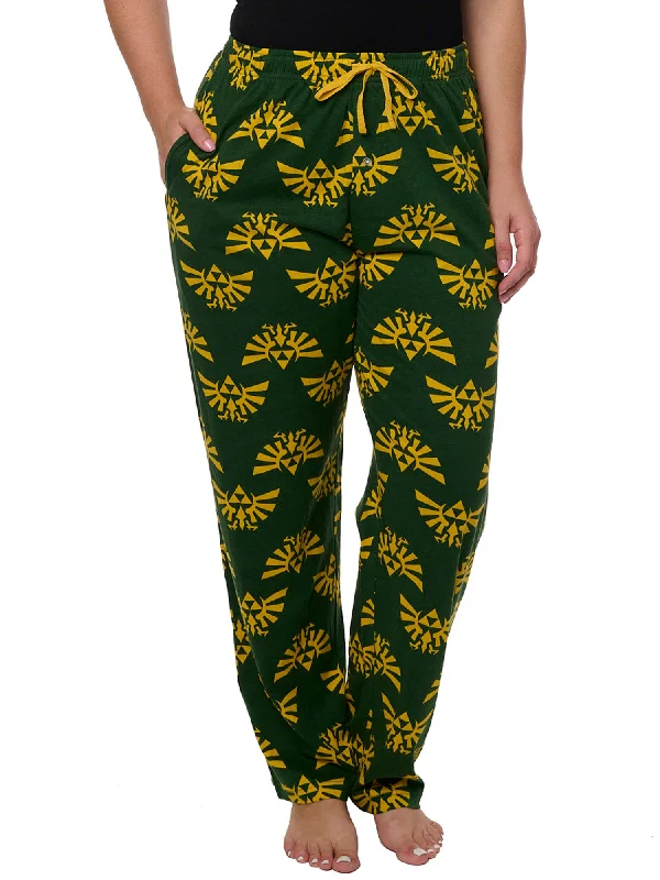 Legend of Zelda Women's Pajama Pants Lounge Wear Hyrule Triforce Green Chic Black Leggings