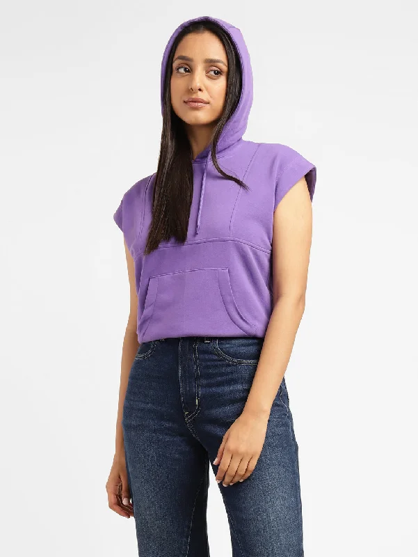 Levi's x Deepika Padukone Solid Purple Hooded Sweatshirt Hoodie with Ribbed Hem Stretchable Secure