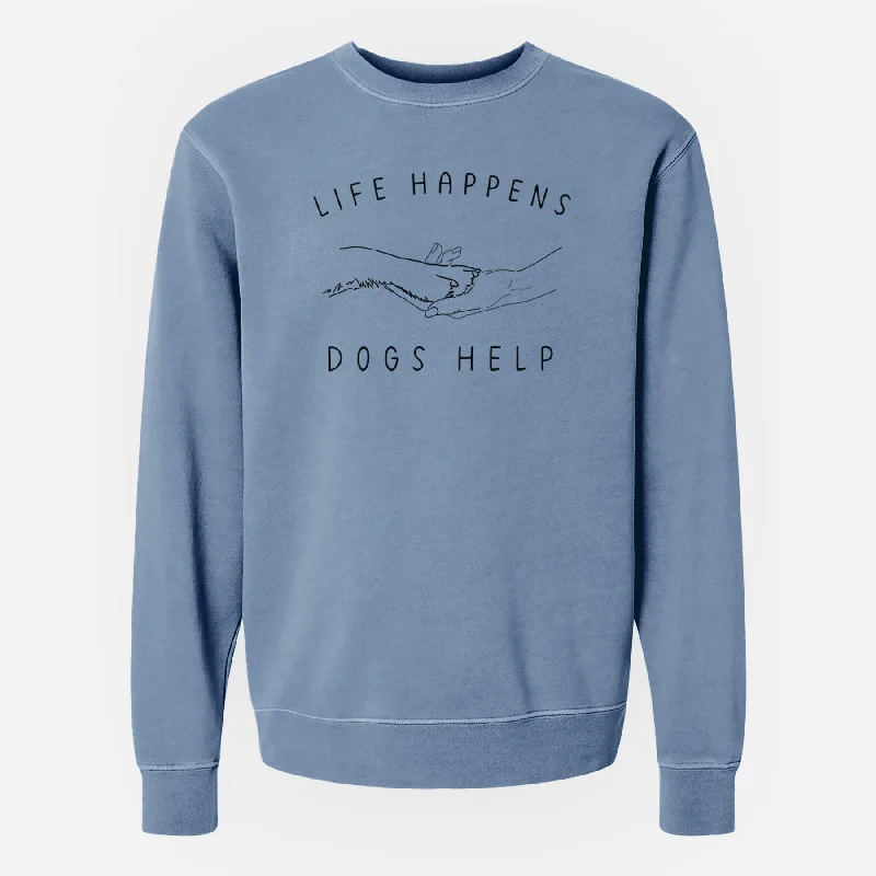 Life Happens Dogs Help - Paw - Unisex Pigment Dyed Crew Sweatshirt Hoodie with Sequins Glamorous Eye-catching