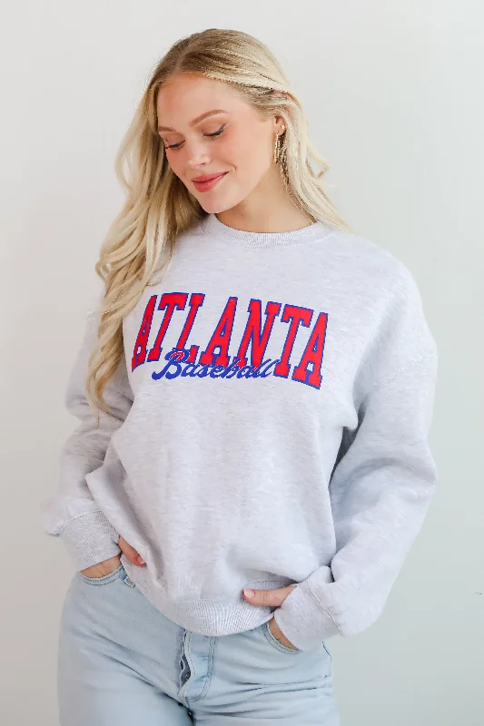 Light Heather Grey Atlanta Baseball Sweatshirt Hoodie with Magnetic Closure Innovative Modern