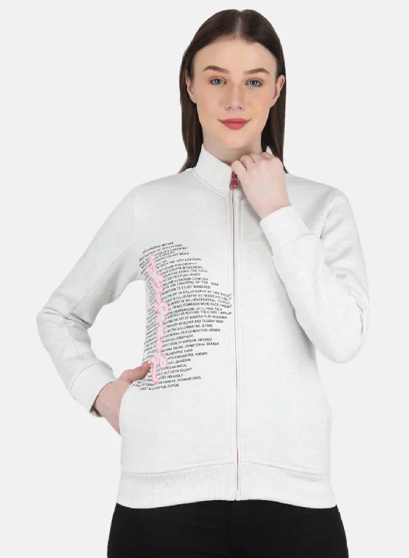 Women Off White Printed Sweatshirt Hoodie with Contrast Stitching Detailed Premium